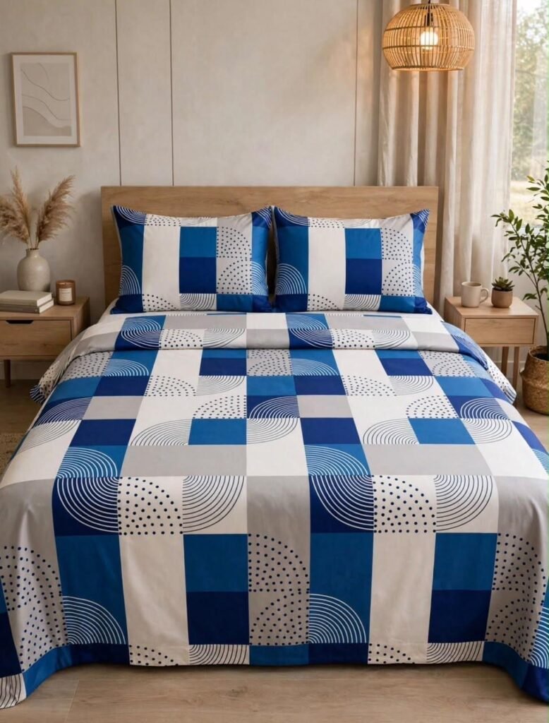 Azure Prism Geometric Quilt Set
